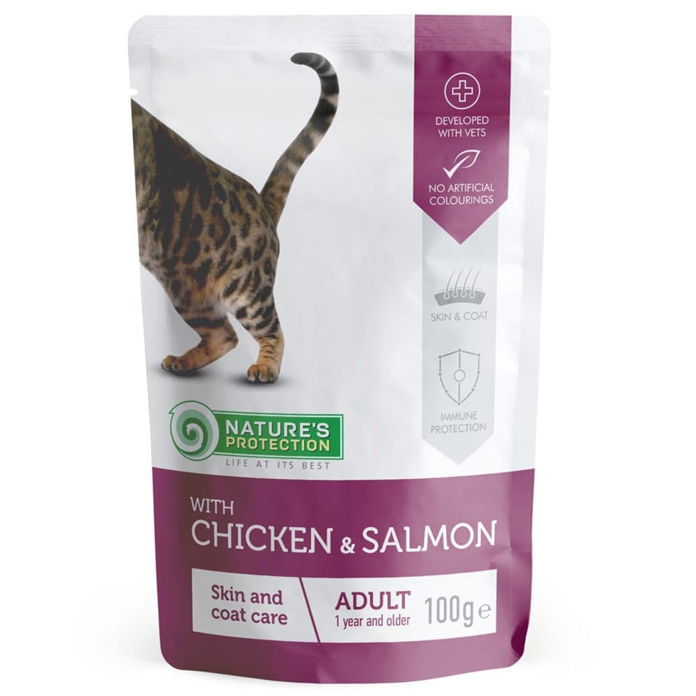 Nature's Protection 成貓皮膚及毛髮護理主食袋裝濕糧 雞肉及三文魚配方 100g